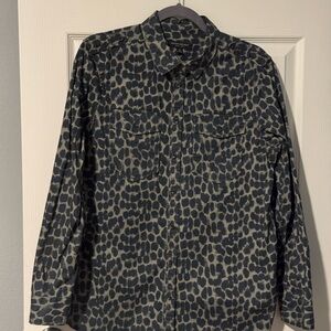 Banana Republic Peyton Utility Dillon Shirt in Green & Black Animal Print M